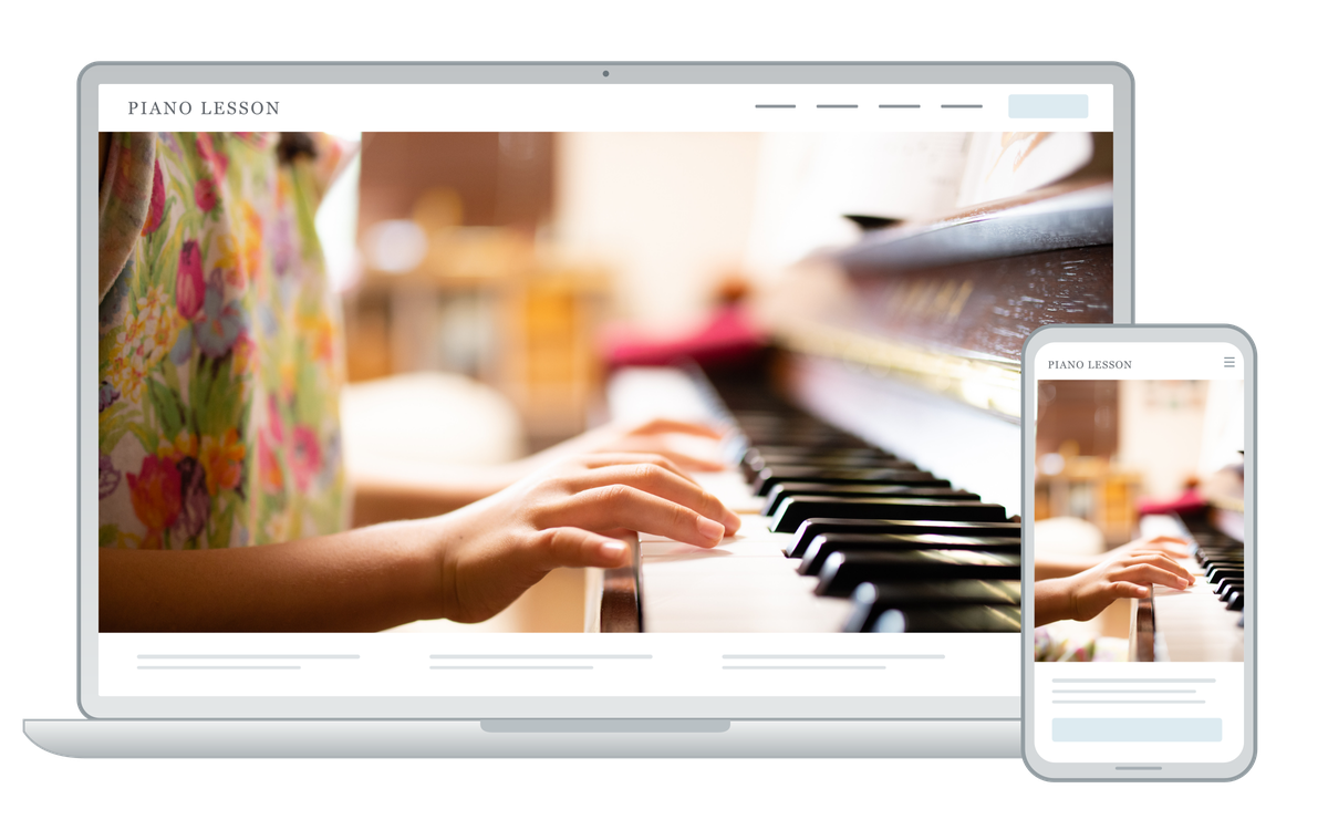 音楽教室向けデザインサンプル。PCとスマートフォンでの表示イメージ